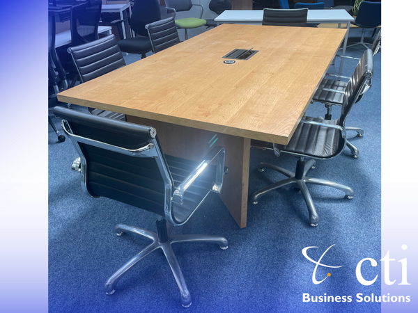 2.2m Oak Boardroom Table & 6 Leather Chairs Bundle