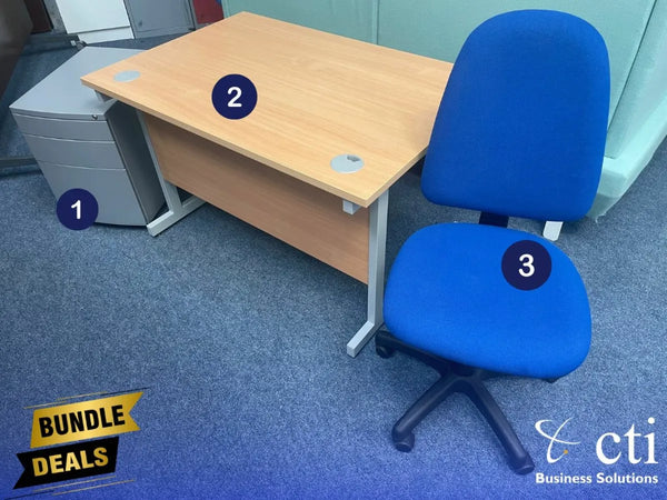 Desk, Office Chair & Pedestal Bundle - Save Big!
