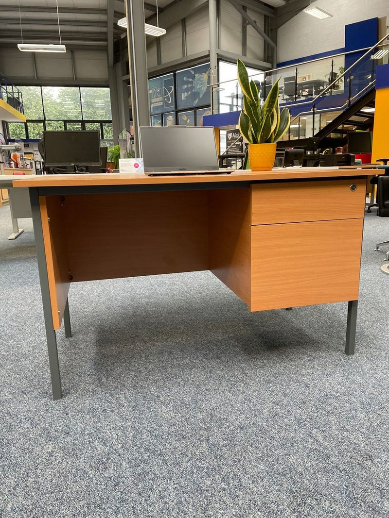 Ex-Corporate Beech Office Desks - Built In Drawers