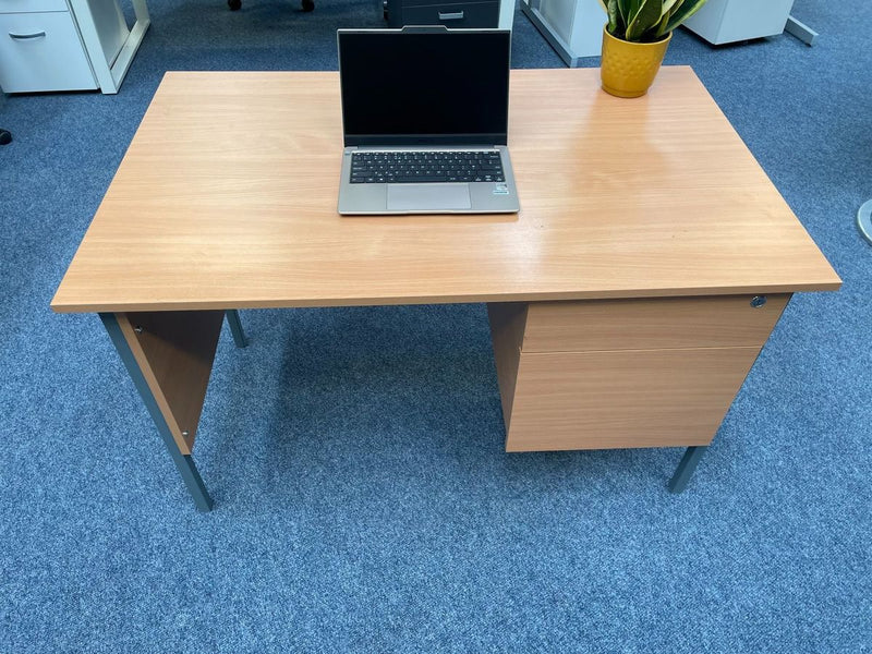 Ex-Corporate Beech Office Desks - Built In Drawers